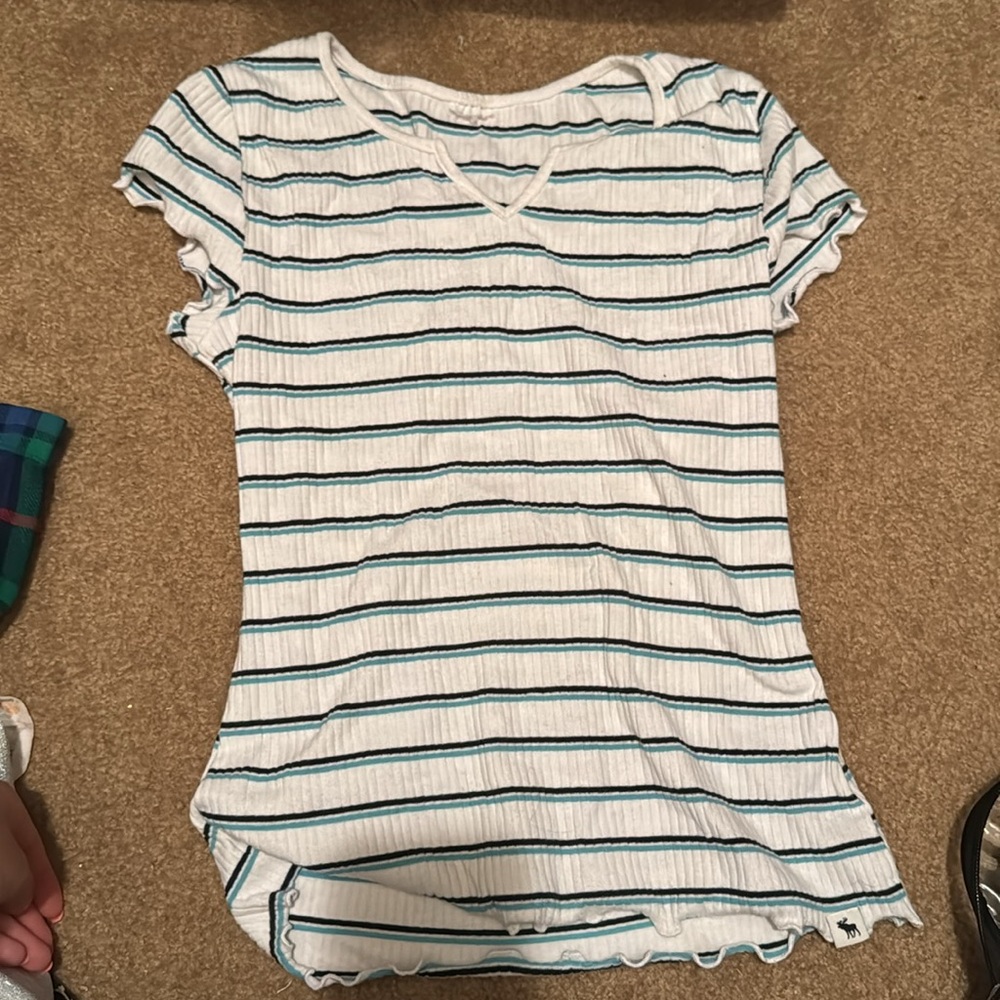 Abercrombie Kids White and Blue Striped Shirt